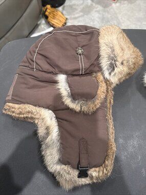 Mad Bomber Men's Natural Rabbit Fur Trapper Ushanka Bomber Hat Brown Sz L